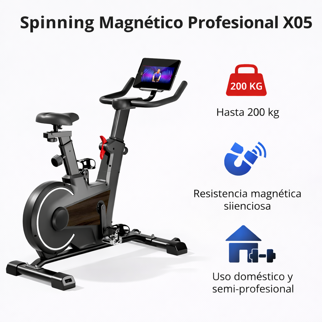Bicicleta de Spinning Magnética Profesional X05 | Soporta hasta 200 KG
