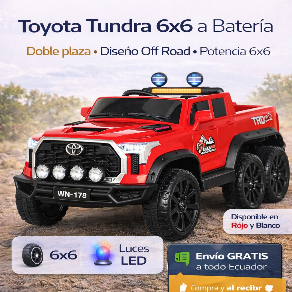 Carro a Batería Toyota Tundra 6x6 para Niños | Luces LED, Ruedas de Goma, Bluetooth y Control Remoto
