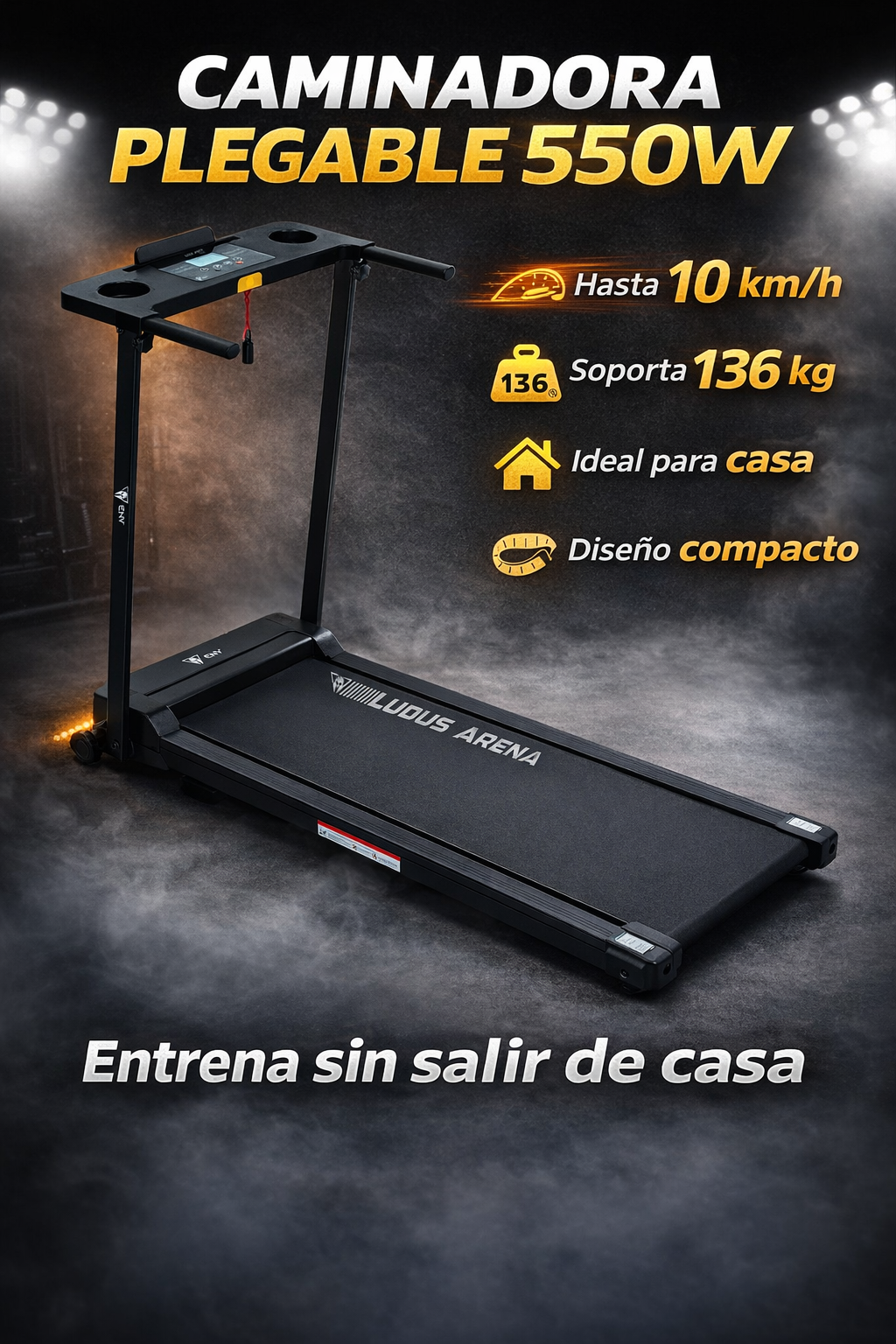 Caminadora Plegable 550W hasta 10 km/h | 12 Programas | Soporta 136 kg | Compacta para Casa