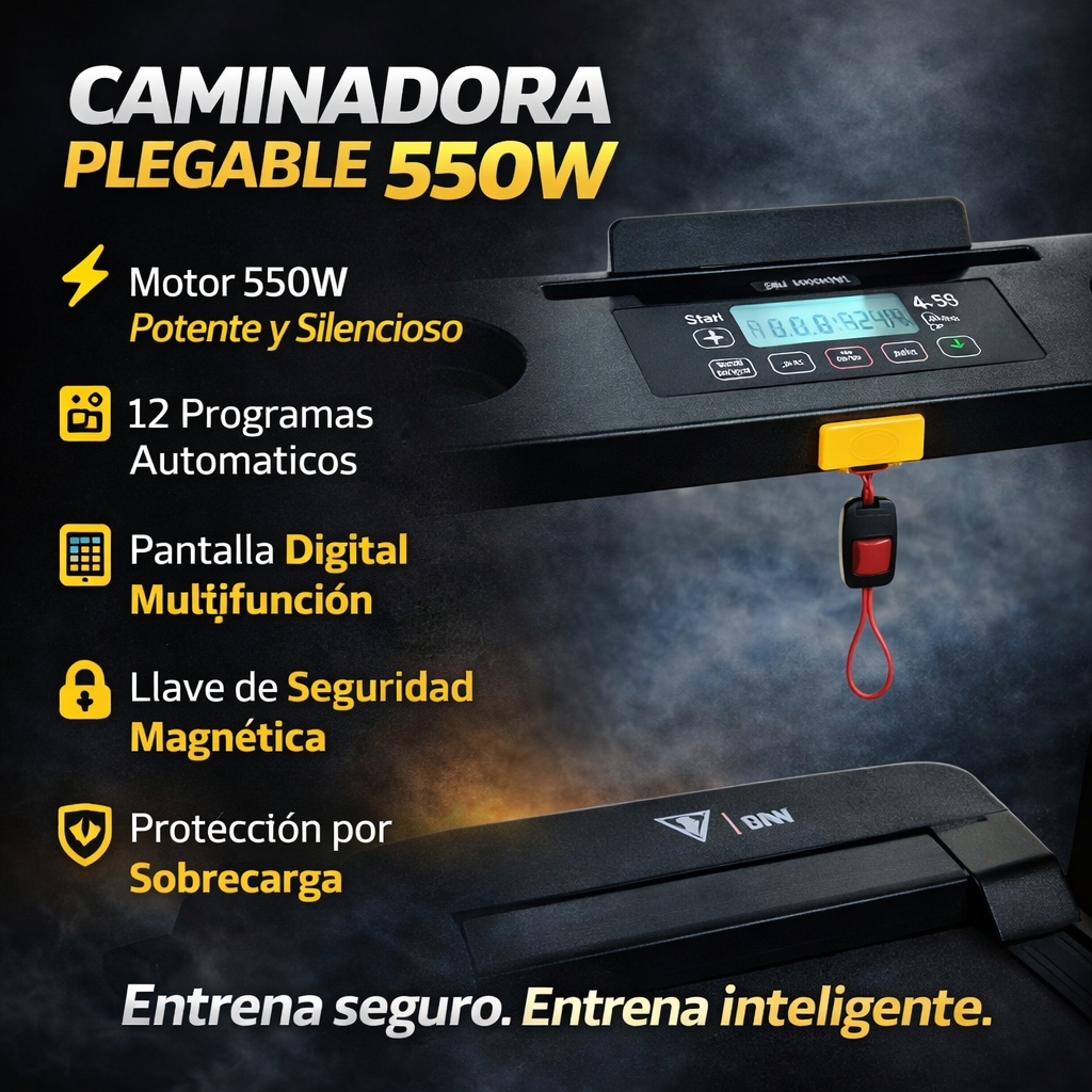 Caminadora Plegable 550W hasta 10 km/h | 12 Programas | Soporta 136 kg | Compacta para Casa