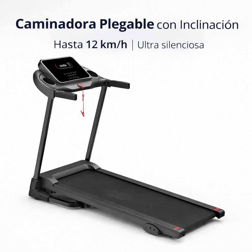 Caminadora Plegable Eléctrica 12 km/h | Inclinación 3 Niveles | Motor 2.5 HP Silenciosa