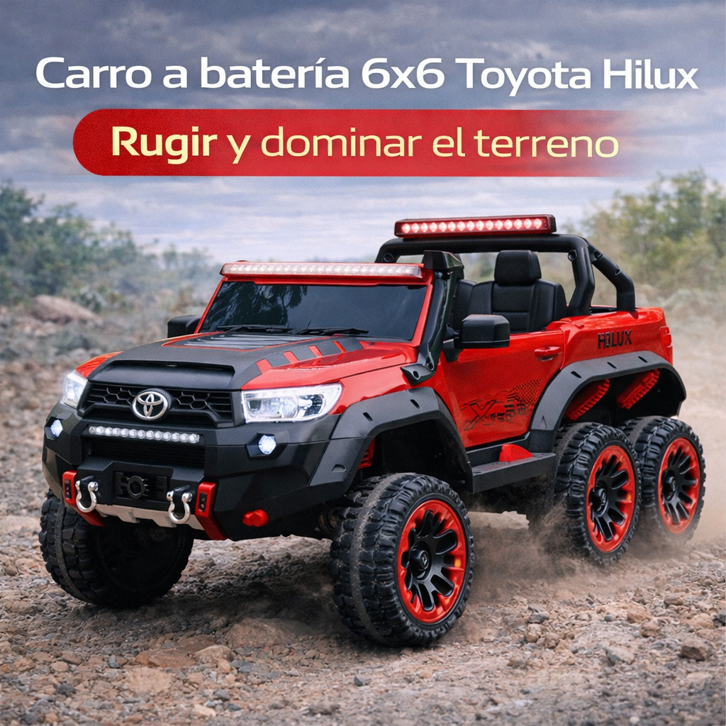 Carro a Batería Toyota Hilux 6x6 para Niños | Luces LED, Control Parental, Bluetooth y Asientos de Cuero