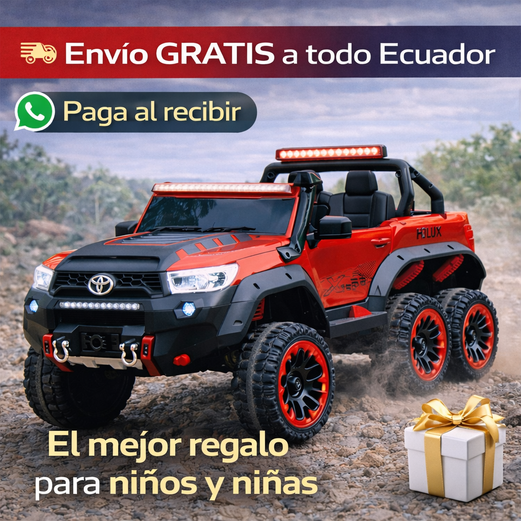 Carro a Batería Toyota Hilux 6x6 para Niños | Luces LED, Control Parental, Bluetooth y Asientos de Cuero