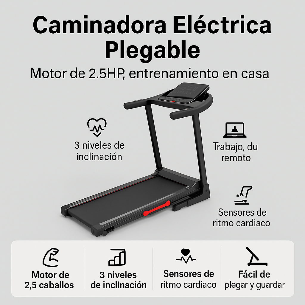 Caminadora Eléctrica Plegable 2.5HP | 3 Niveles de Inclinación 🚚