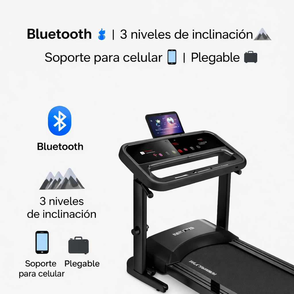 Caminadora Eléctrica Plegable 500w c/ Bluetooth, Parlante, 3 Niveles de Inclinación