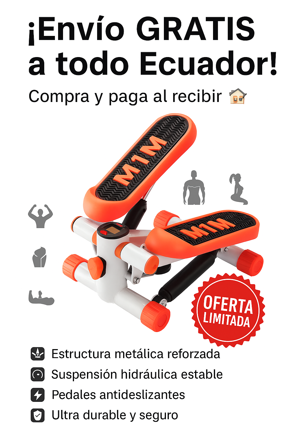 Mini Stepper / Escaladora / Pedal Ejercitador con Bandas de Resistencia | Envío GRATIS Ecuador
