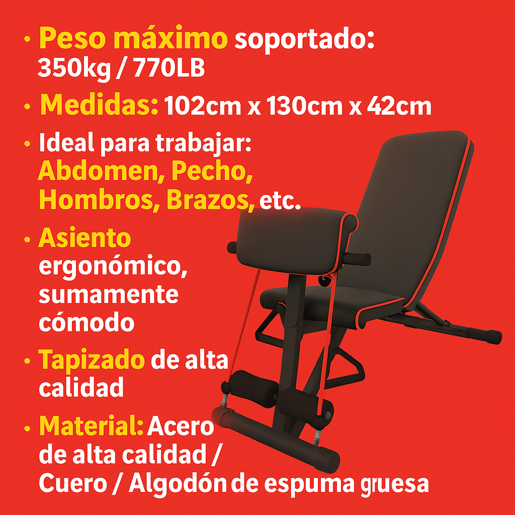 Banco Multifuncional Gym 7 Posiciones + Bandas | Envío GRATIS