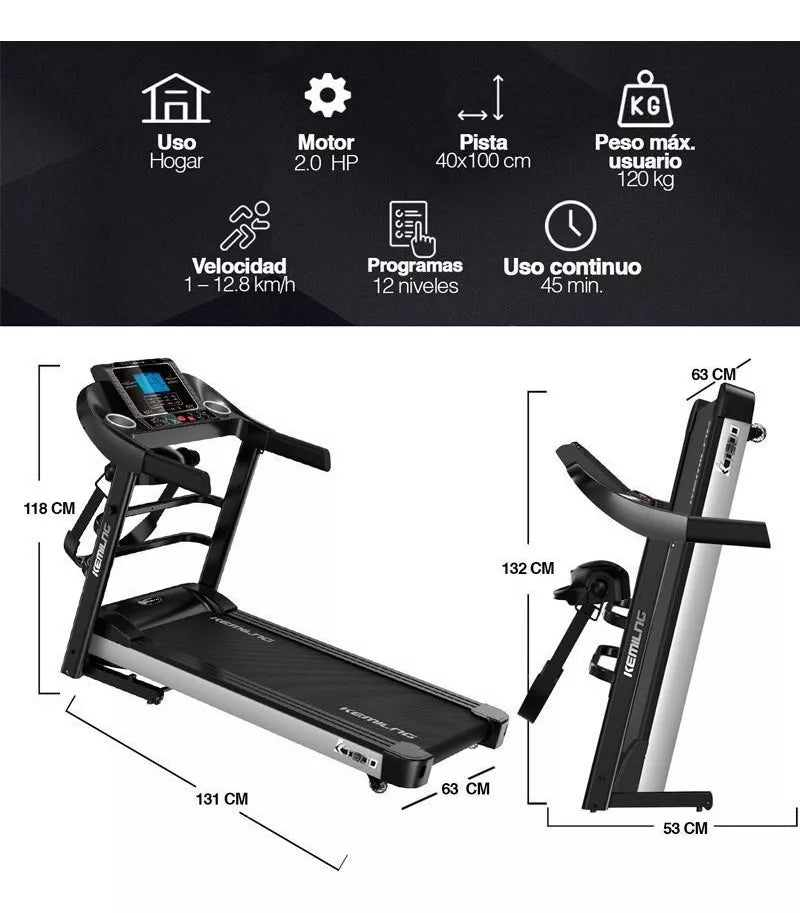 Caminadora Plegable 2HP con Cinturón Masajeador