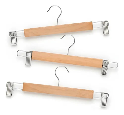 Armadores de Madera con Pinzas Metálicas – Para Pantalones y Faldas (Docena)