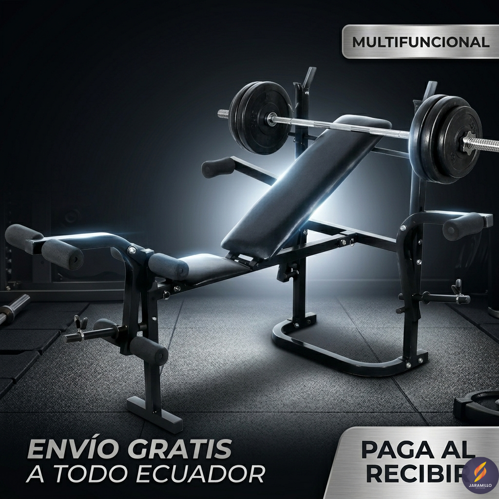 Banco Multifuncional para Ejercicios en Casa con Rack – Gym Completo para Pecho, Piernas y Más
