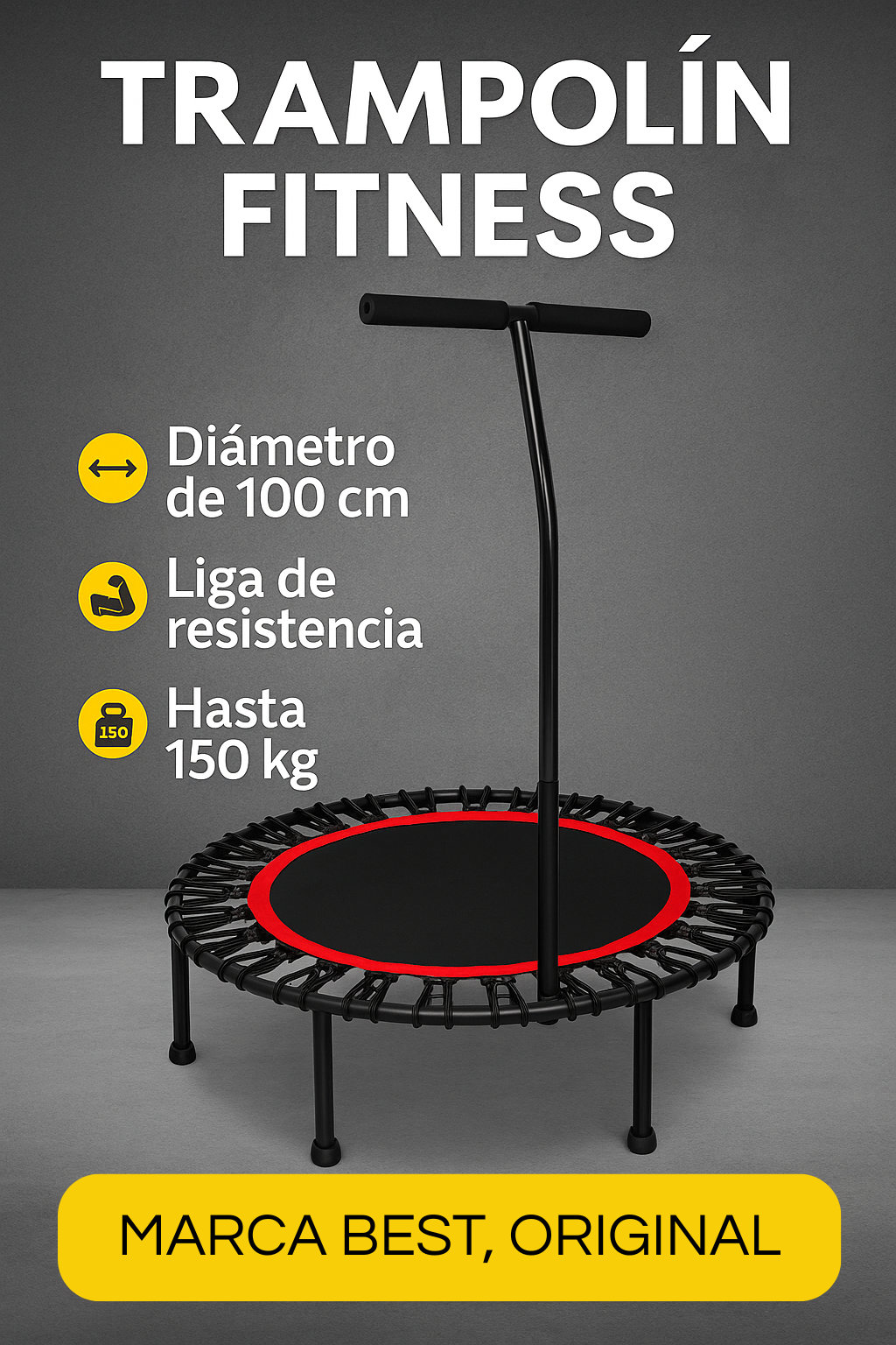 🔥 Trampolín Fitness con Barra Ajustable – 100 cm / Hasta 150 kg / Envío Gratis a Todo Ecuador